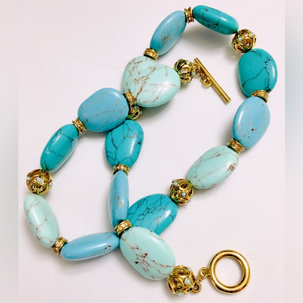 Outstanding Ralph Lauren RLL Turquoise And Baroque Bead Necklace